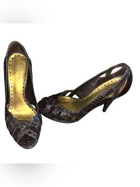 Vintage y2k early 2000s BCBGeneration Brown Croc-Embossed Peep-Toe Heels